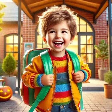 어린이집 앞에서 행복한 아이