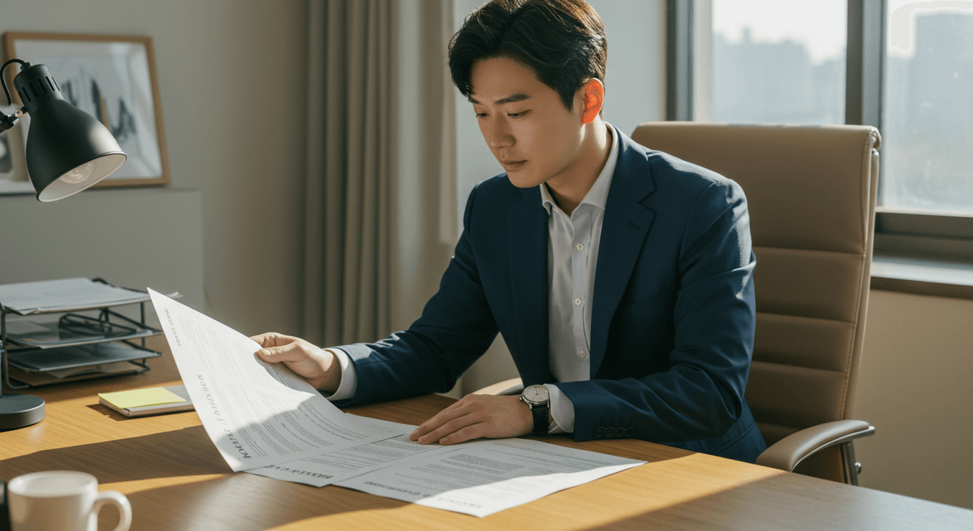직장인이 국민건강보험 환급금 관련 서류를 확인하는 모습 3