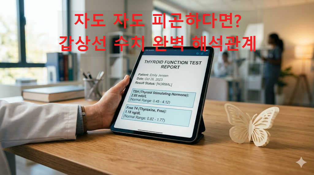 2026 갑상선 정상수치(TSH, Free T4) 가이드와 갑상선 기능 저하증 및 항진증 증상 설명 이미지