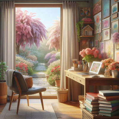 꿈 해석을 위한 웹사이트와 함께 다양한 책과 문구류가 놓인 책상