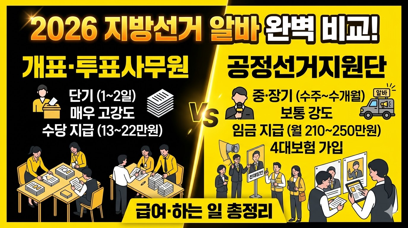 2026 지방선거 알바 총정리: 개표&middot;투표사무원 vs 공정선거지원단 급여 및 신청방법 비교