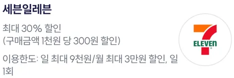 세븐일레븐 구매금액 1천원당 300원 할인