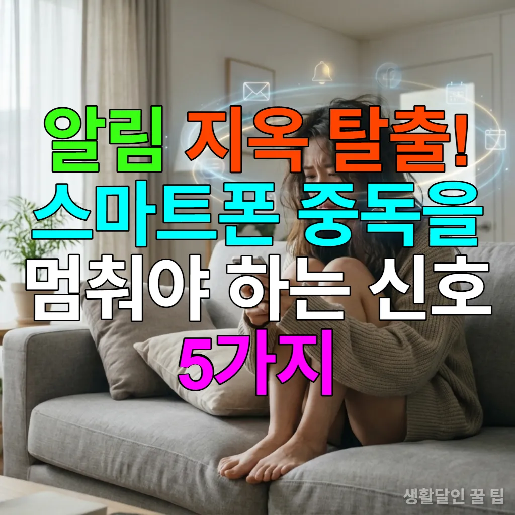 스마트폰 알림에 둘러싸여 스트레스받는 한국 여성
