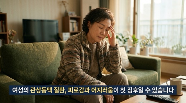 관상동맥질환 여성 전조증상 식은땀 어지럼 구역감