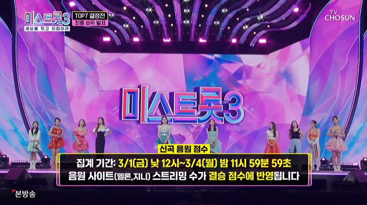 미스트롯 3 탑7 신곡음원 점수
