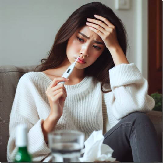 면역력 저하로 독감에 걸린 여성