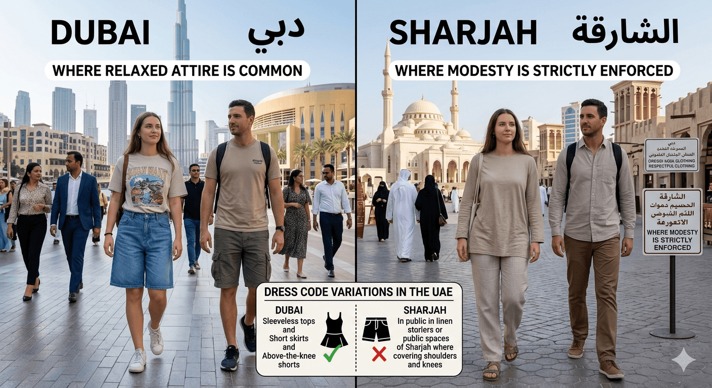 UAE 두바이와 샤자 복장 규정 차이 — 외국인 여행자가 알아야 할 아랍 문화 복장 기준