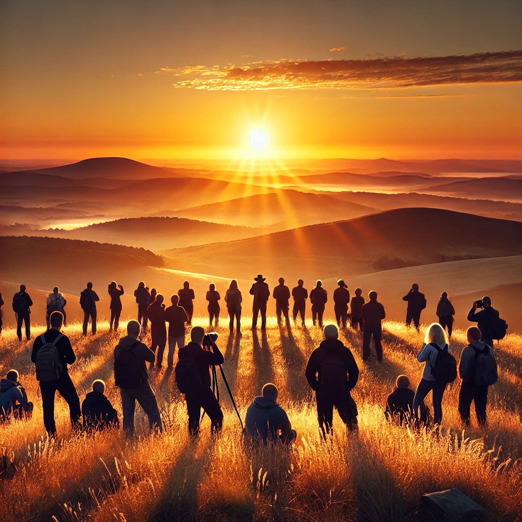 일출을 감상하는 사람들이 모여있는 모습의 이미지