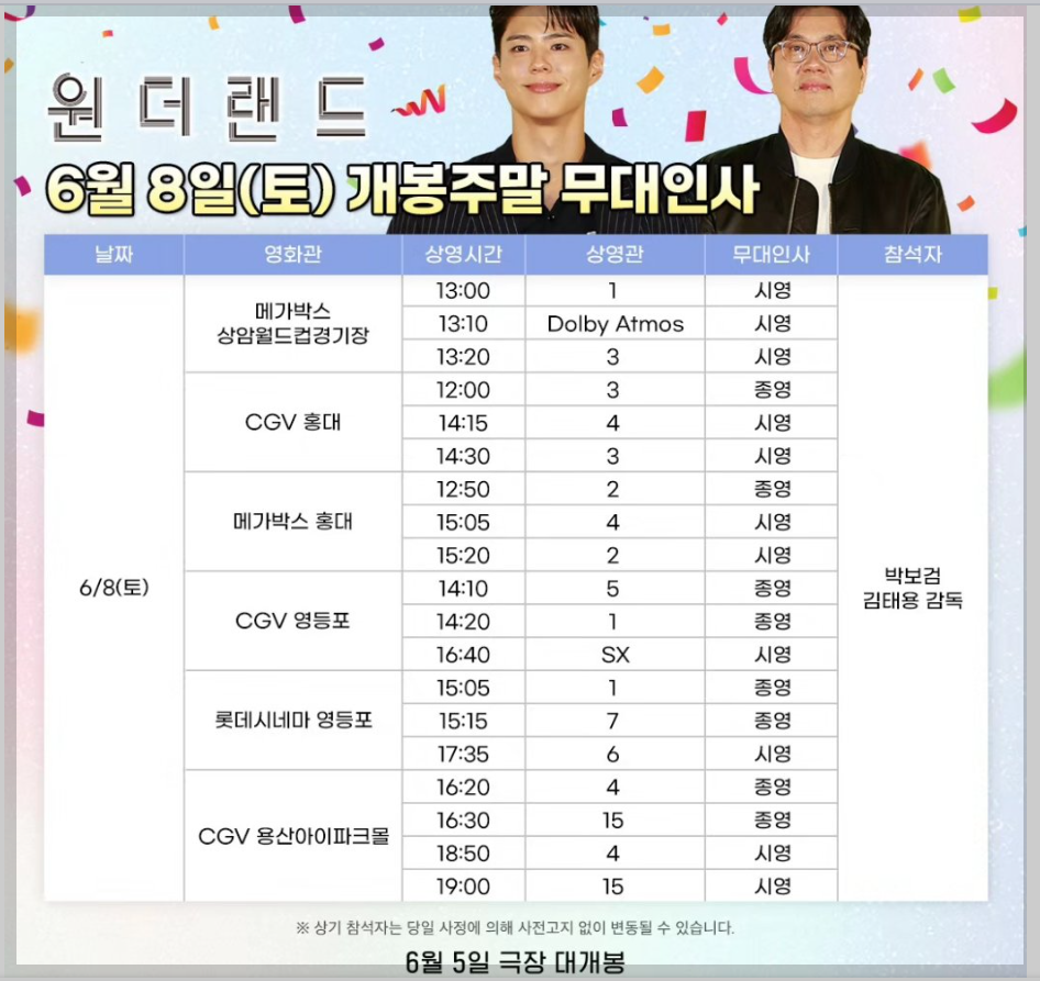 원더랜드 무대인사 6월8일