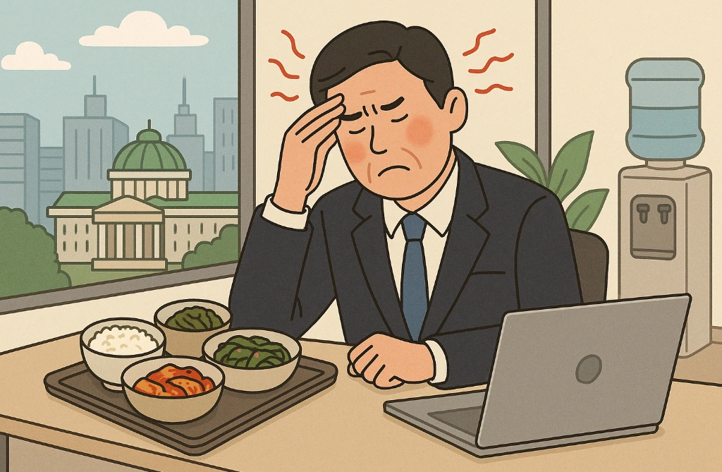 청와대 근처에 근무하는 직장인이 머리를 부여잡고 아파하는 사진