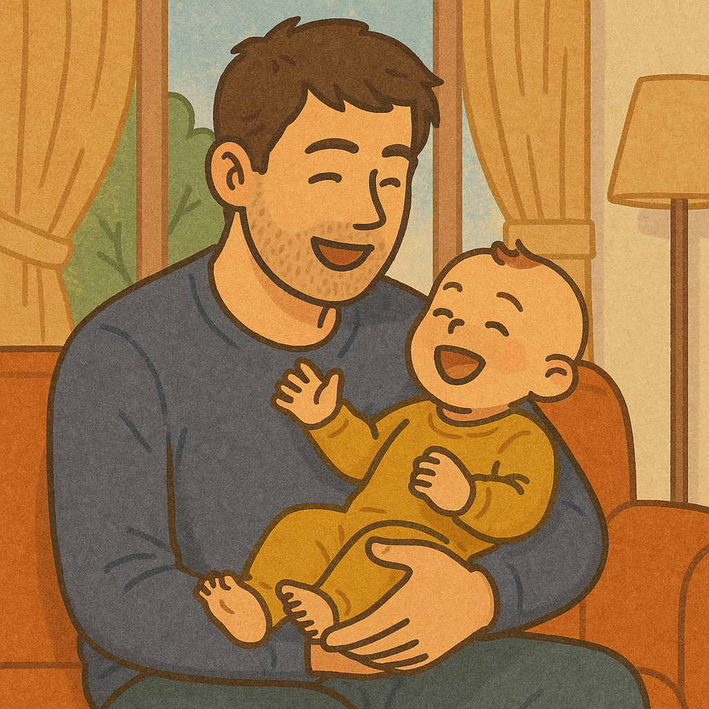 아빠가 아이를 보는 이미지
