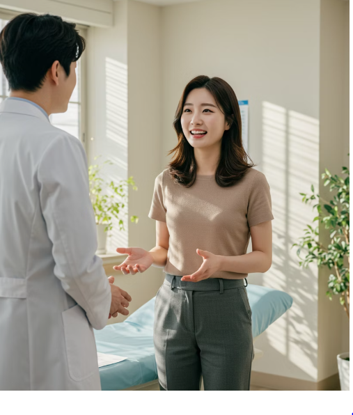맹장염에 대해 의사와 상담하는 여성 모습