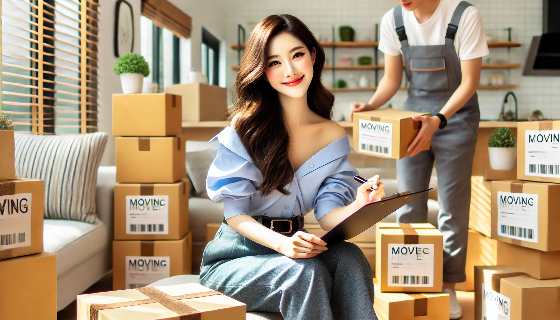 이사짐센터와 이사하는 이미지