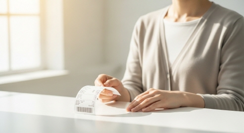 밝은 미소로 접수증을 받는 모습