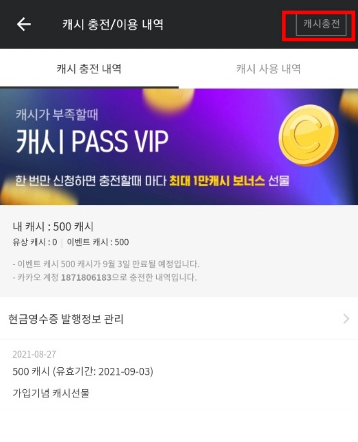 카카오페이지 캐시충전