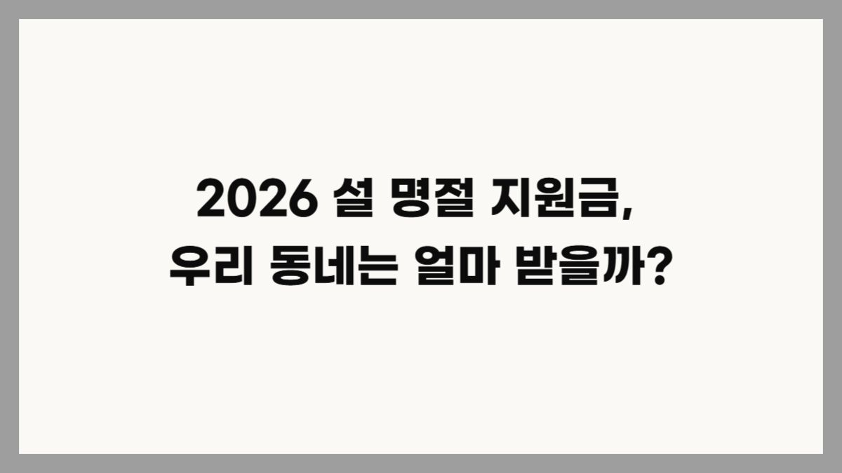 2026 설 명절 지원금 위로금