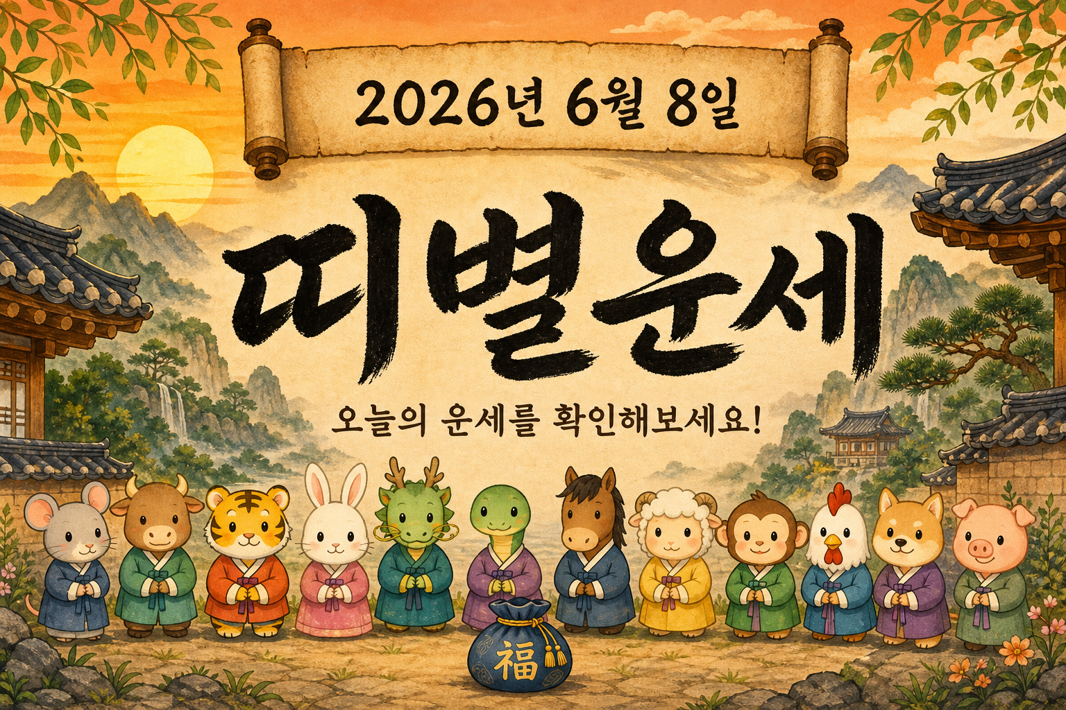2026년 6월 8일 띠별운세 무료 보기 만세력 2D 이미지