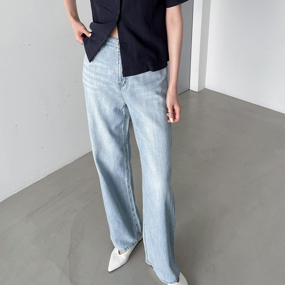 비키 와이드 데님 스트레이트 라이트 진 여자 여름 청바지