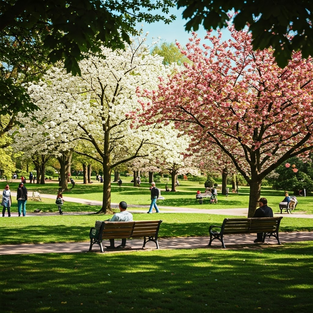 봄철 평년 기온을 회복한 공원 풍경 사진