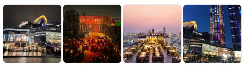 방콕의 아이콘시암 쇼핑몰과 루프탑 바의 야경 전경