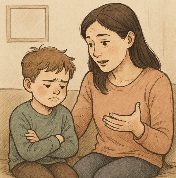 감정 기복이 심한 아이와 대화하는 엄마