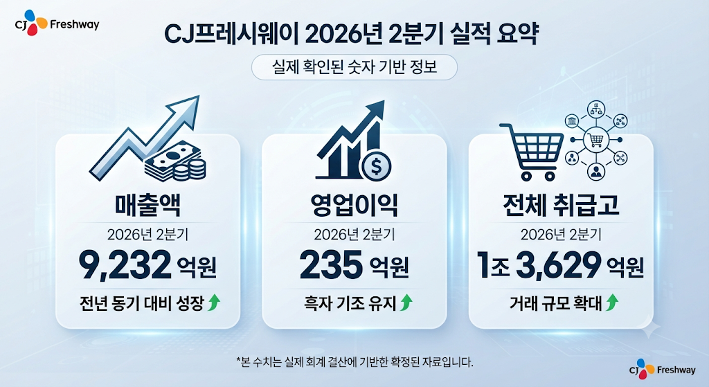 CJ프레시웨이 2026년 2분기 매출 영업이익 취급고
