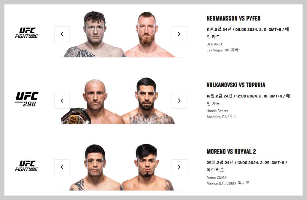 UFC 경기일정