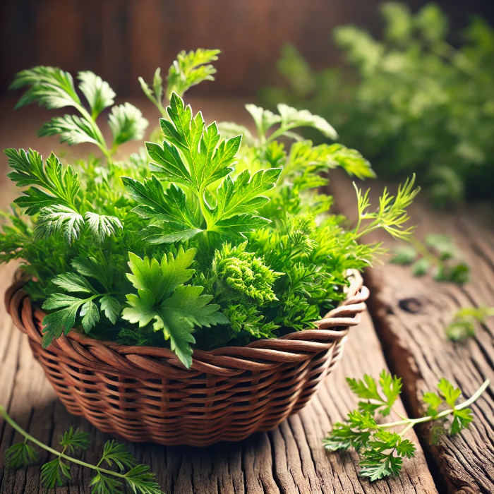 봄 채소 간단 레시피 5가지 썸네일 - 푸른 봄채소가 담긴 바구니 이미지