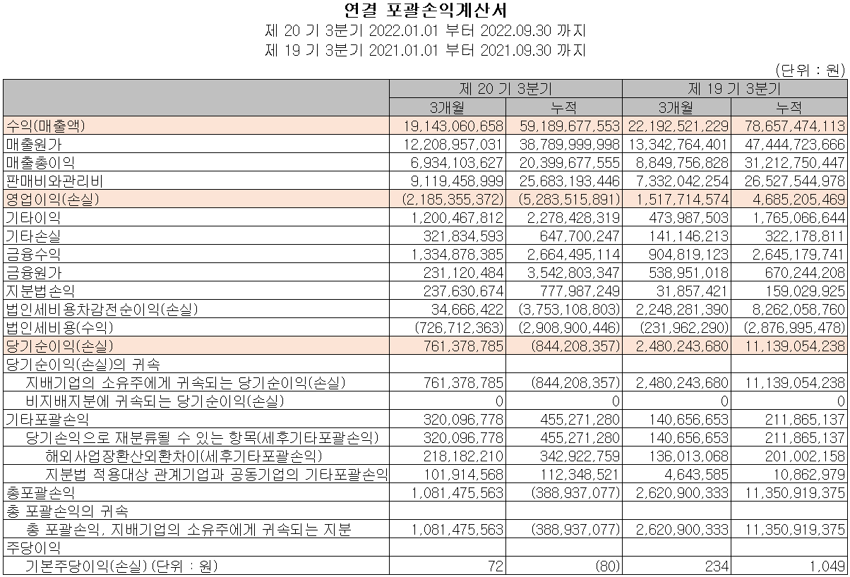 오이솔루션 - 손익계산서