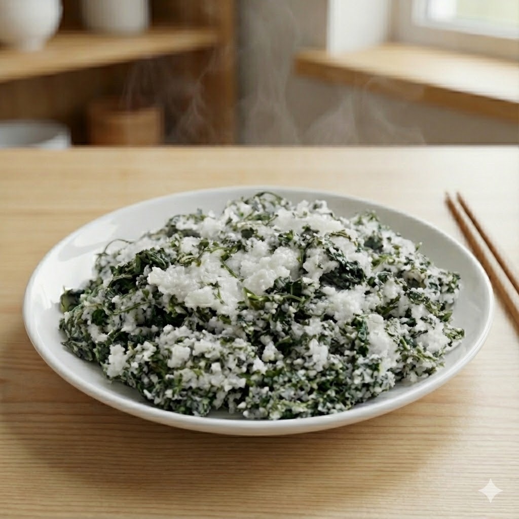 하얀 쌀가루 옷을 입은 쑥이 포슬포슬하게 쪄져 봄 향기를 가득 머금은 쑥버무리