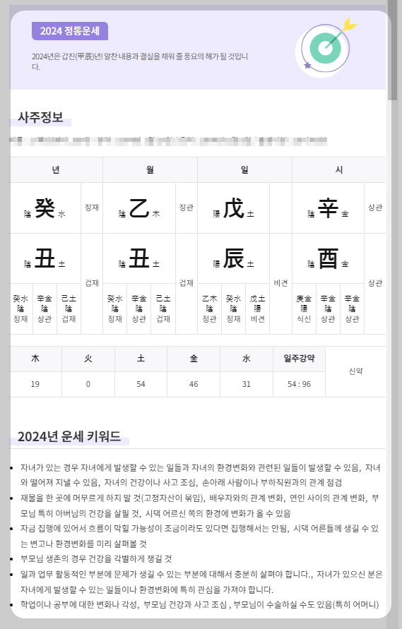 운세 조회 화면