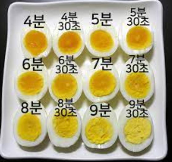 반으로 자른 반숙 계란을 확인하는 모습