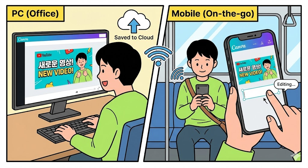 모바일 Canva 활용법: 스마트폰으로 이동 중에 썸네일 수정하는 방법 (PC 동기화)