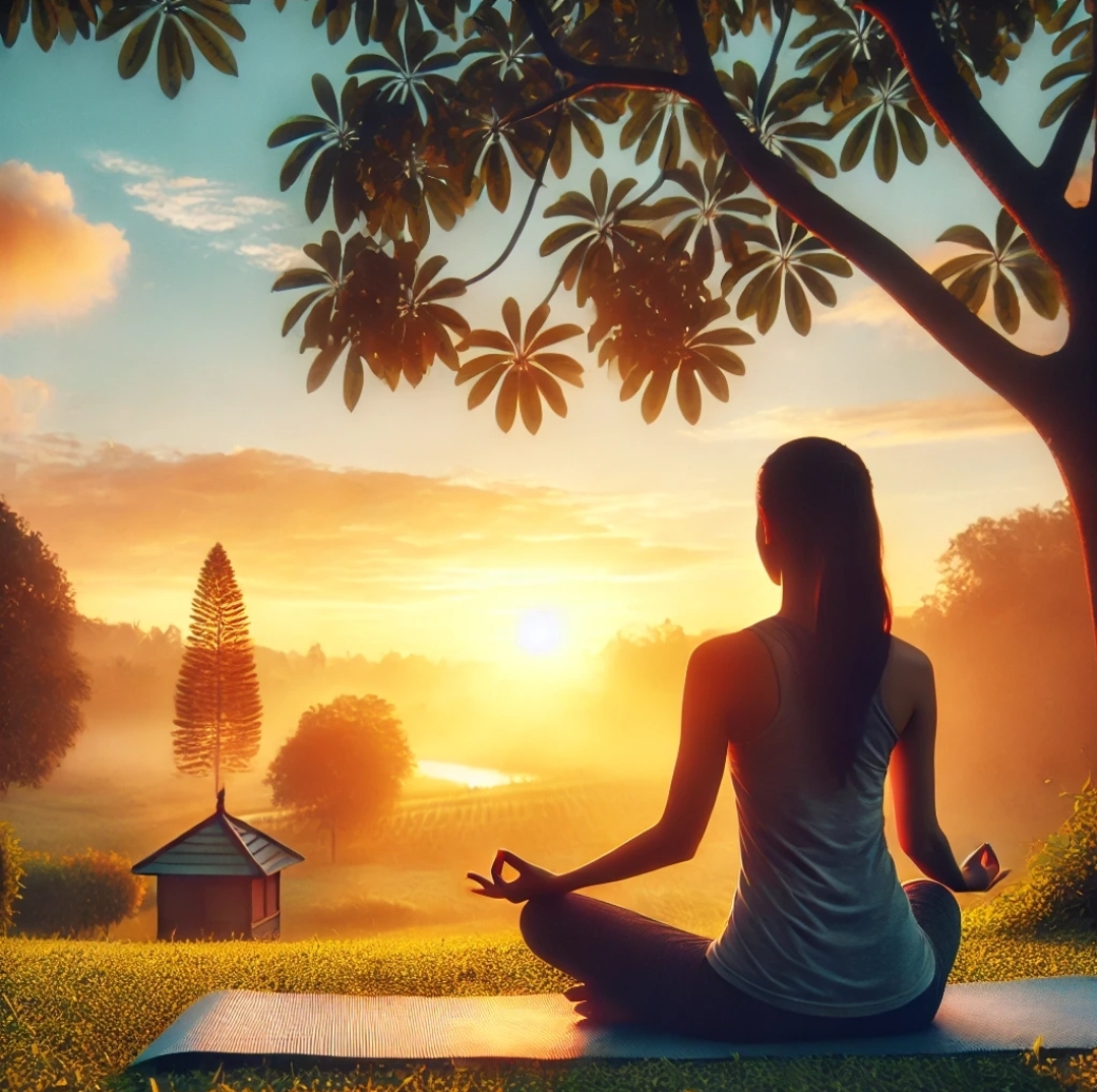 아침 요가와 명상의 차분한 에너지를 담고 있는 이미지