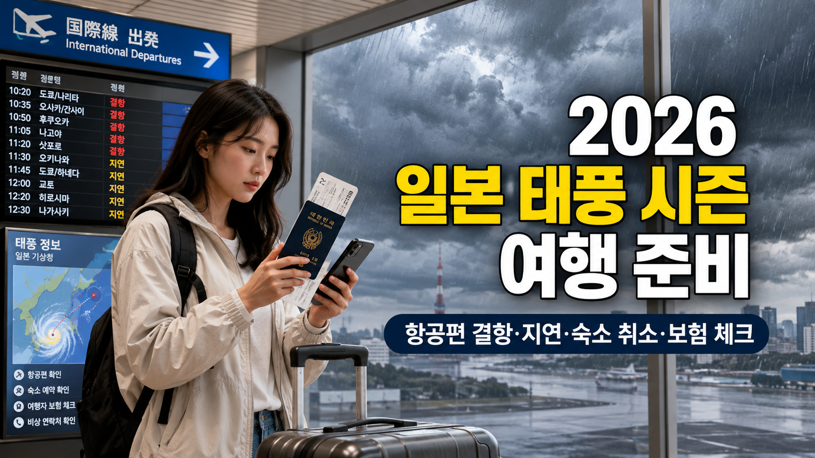 2026 일본 태풍 시즌 여행 준비|항공편 결항·지연·숙소 취소·여행자보험 총정리