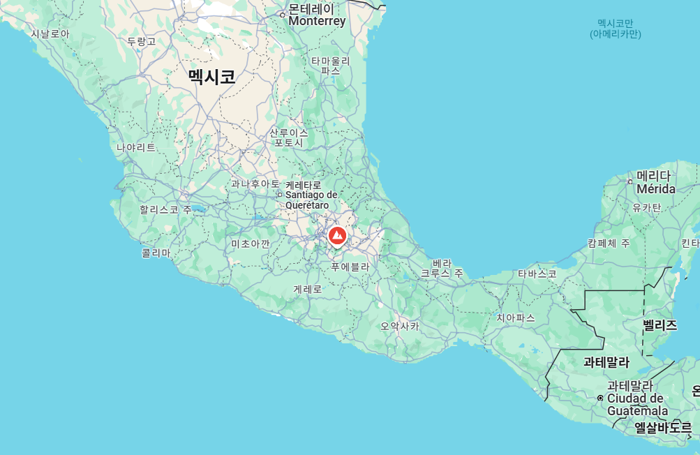 포포카테페틀 화산의 위치를 알 수 있는 지도