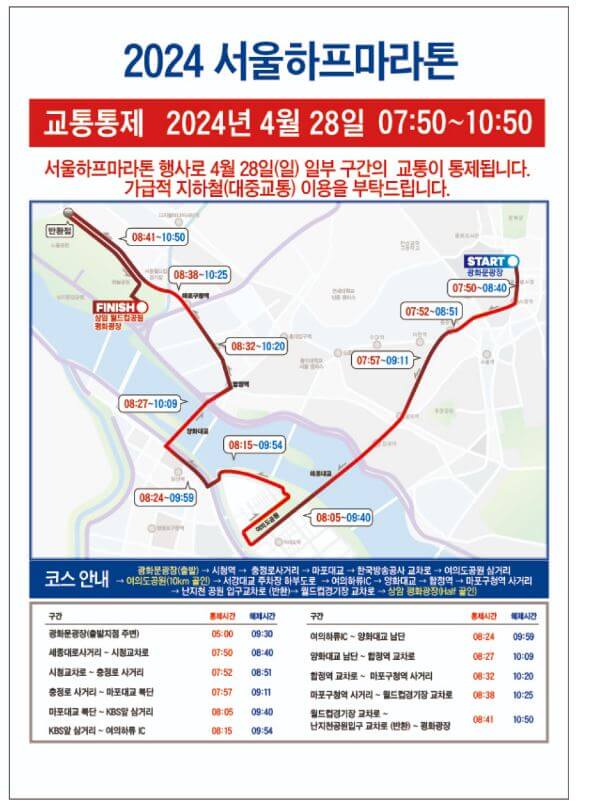 2024 서울 하프마라톤 교통통제