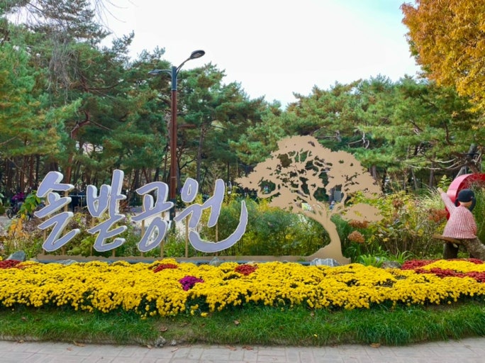 솔밭공원 조형물 꽃밭 사진