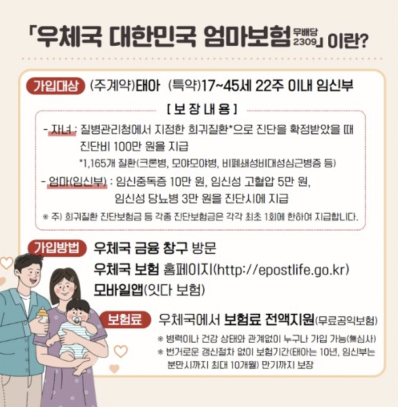 우체국 대한민국 엄마보험 신청