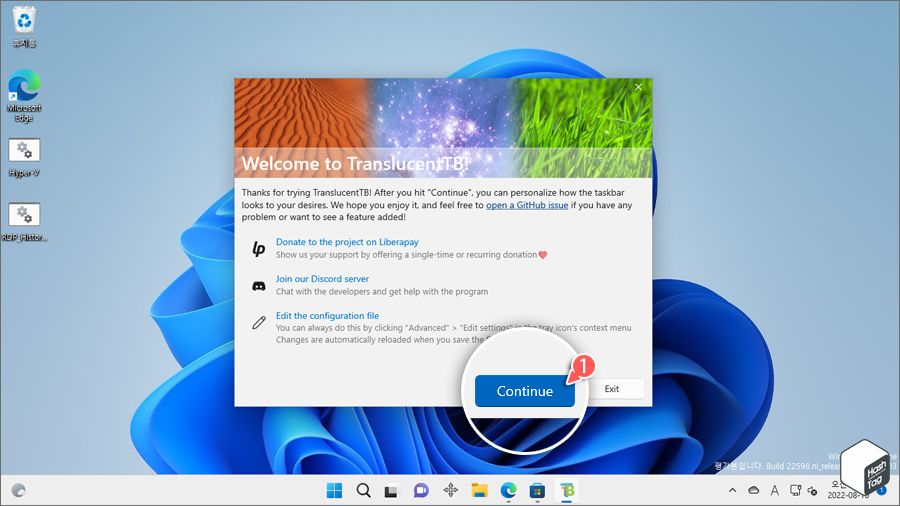 TranslucentTB 창 닫기