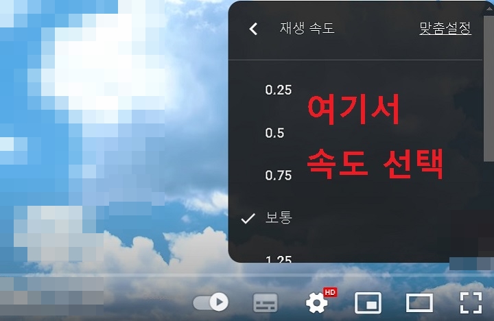 속도 선택창 보임