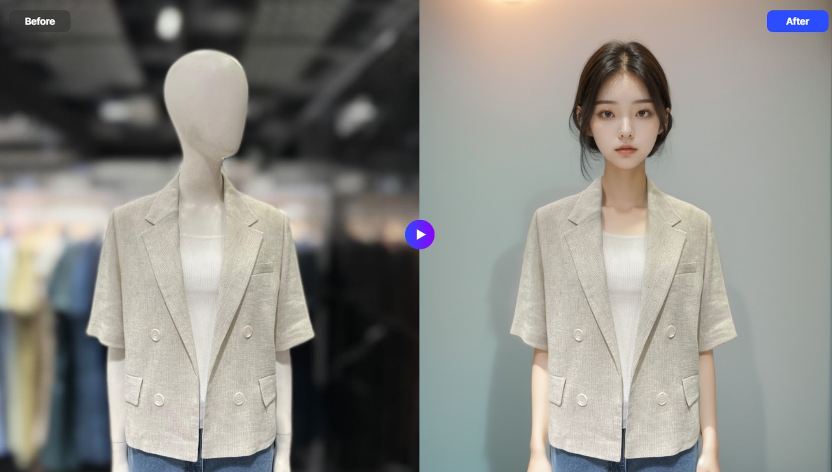 A mannequin photo transformed into a model photo.