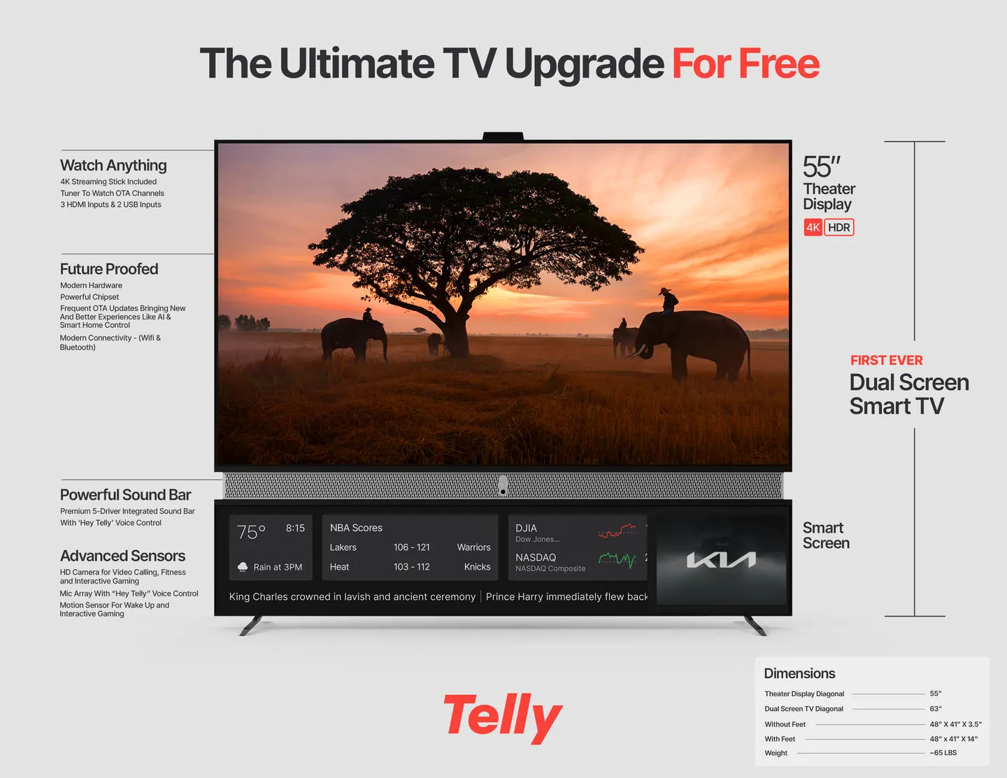 광고를 보면 55인치 4K TV를 무료로 제공하는 Telly