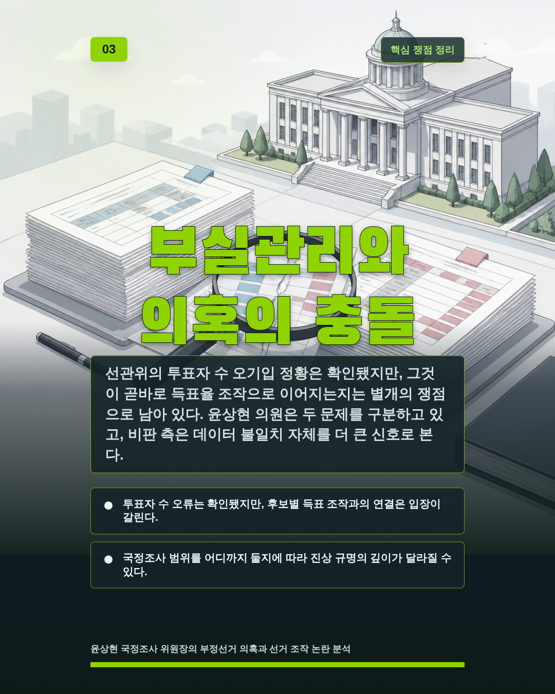 부실관리와 의혹의 충돌