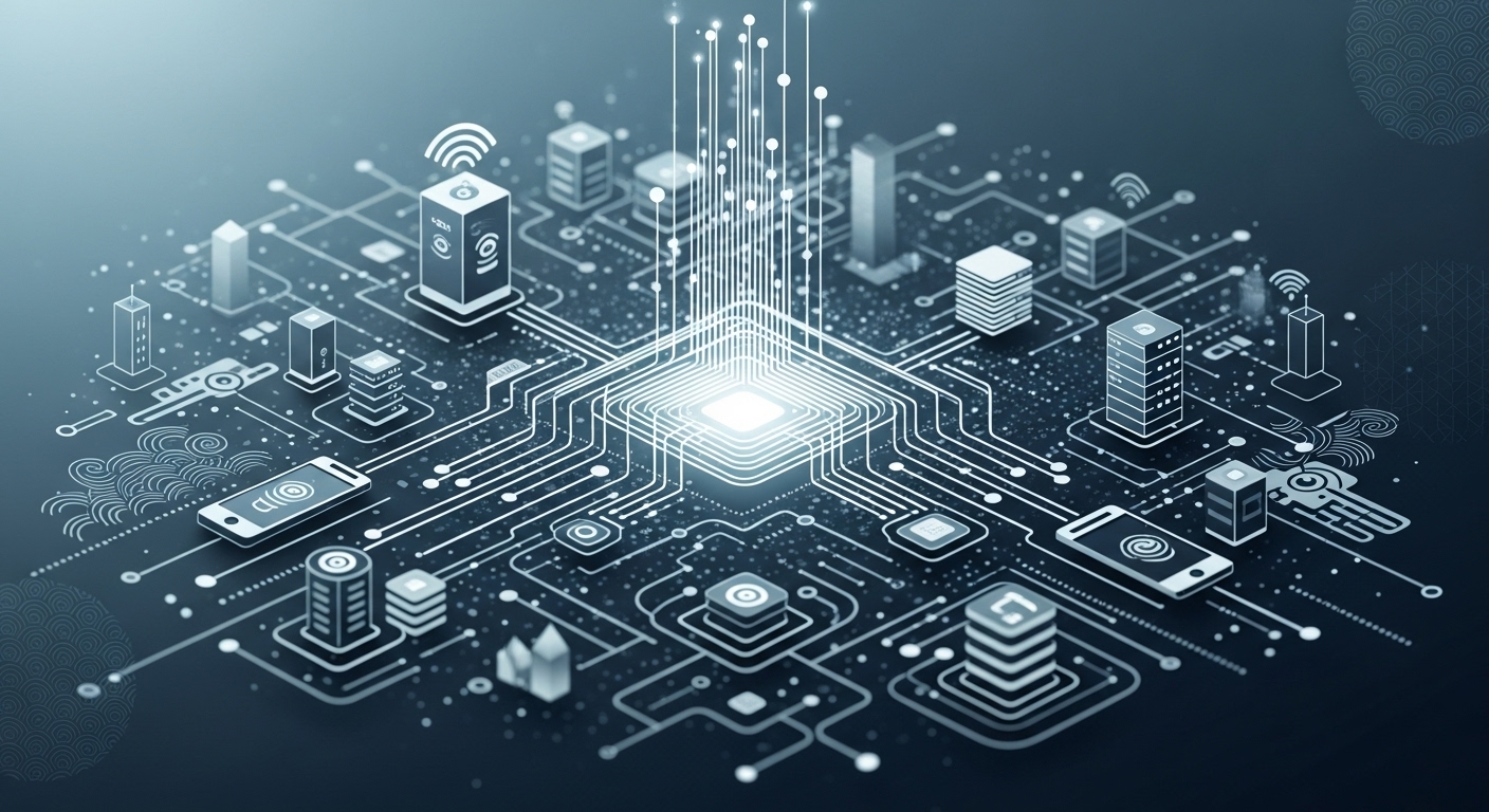 한국의 독자적인 디지털 생태계와 데이터가 유기적으로 연결된 추상적인 네트워크 이미지.