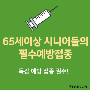 건강함의 이미지로 녹색 바탕에 주사기가 그려진 썸네일 이미지로 예방 접종으로 시니어들이 건강을 유지하도록 하는 의미로 연결