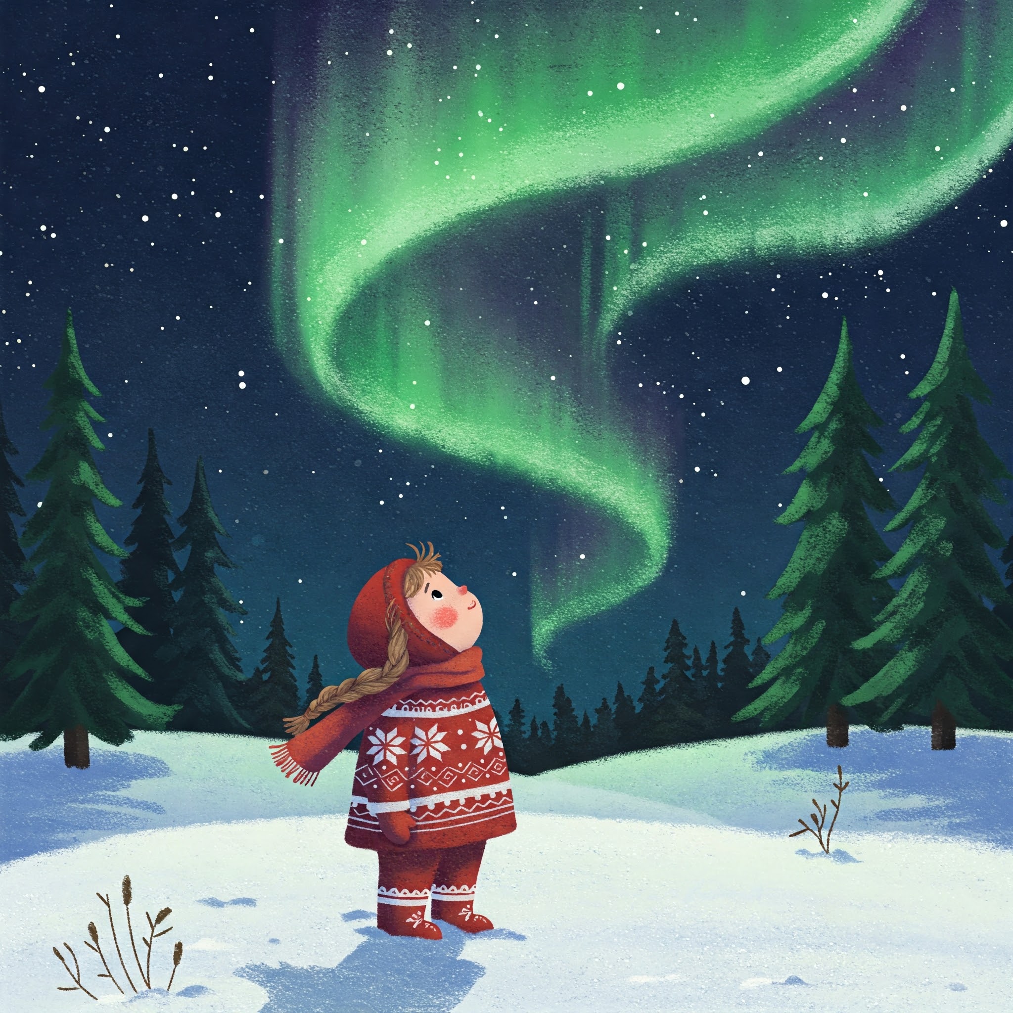 필란드 오로라 아래 아이