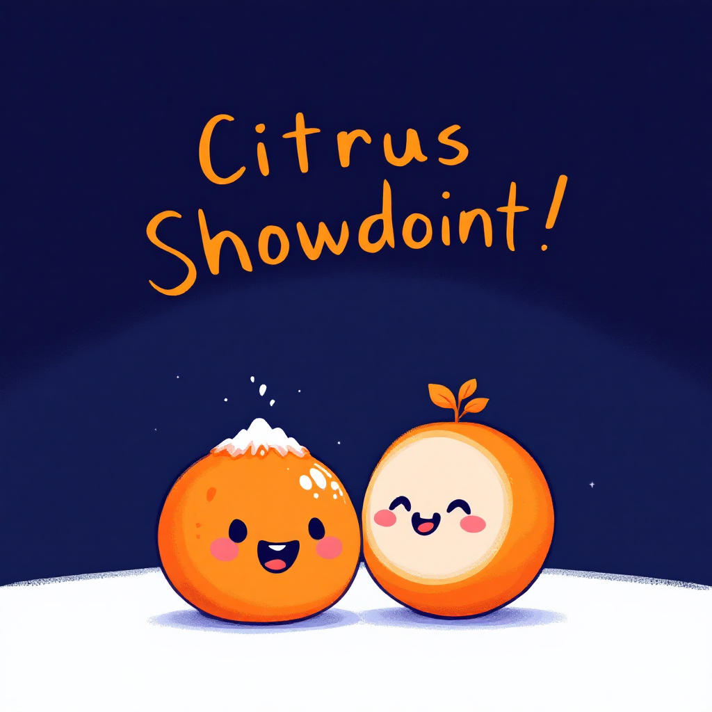 한라봉과 레드향 비교 일러스트: 꼭지가 튀어나온 주황색 한라봉과 매끈하고 붉은 주황색 레드향이 나란히 놓여있음.