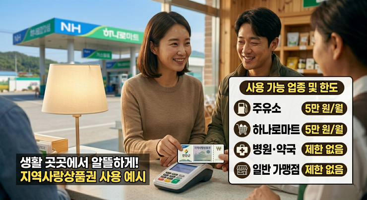 지역사랑상품권 사용 가능 업종 및 한도