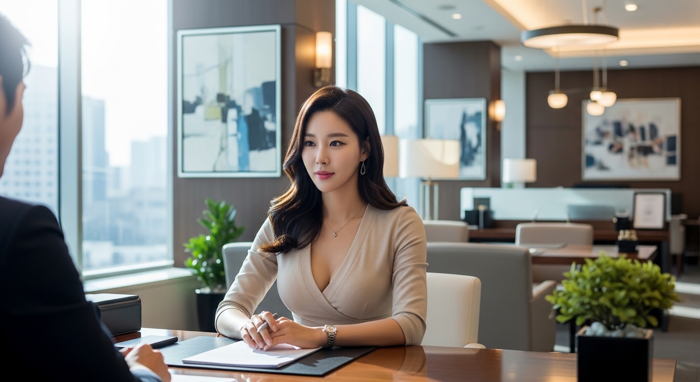 은행상담을 받는 여성